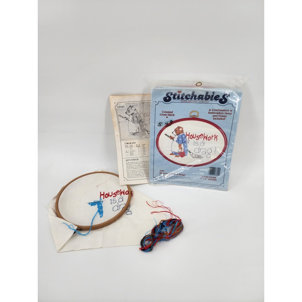 Vintage Dimensions Stitchables Counted Cross Stitch Kit Housework Is A Drag 7609